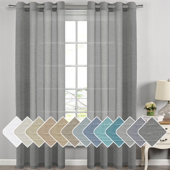 H.VERSAILTEX Elegant Natural Linen Sheer Curtain Panels, Energy Saving Privacy Protection Nickel Grommet Window Panels / Drapes for Bedroom / Living Room, 2 Panels, 52x108-Inch, Charcoal Grey
