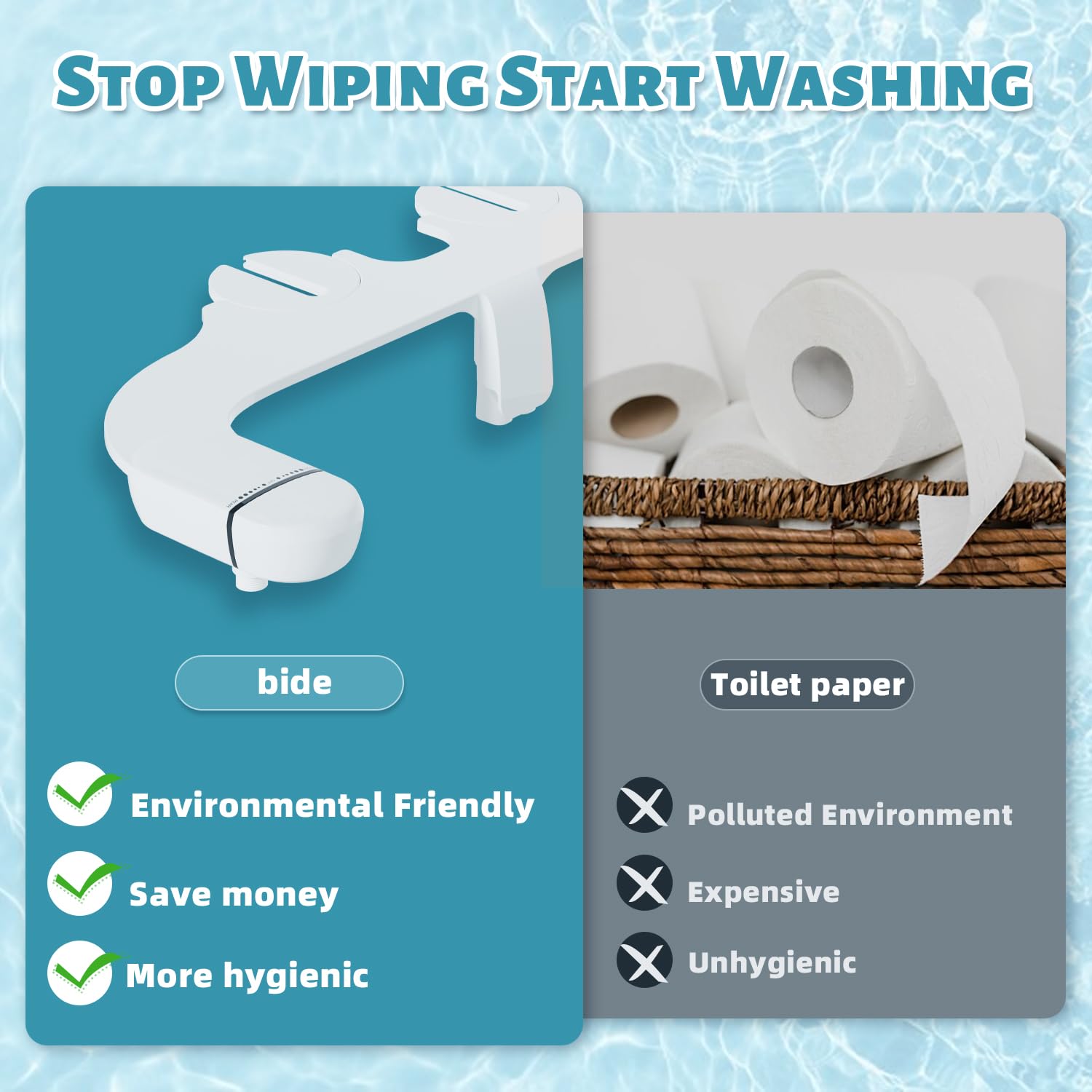 ZOWWKLLY Bidet Attachment for Toilet, Non-Electric Ultra-Slim Bidet Sprayer, Bidets for Existing Toilets，Dual Nozzle (Rear/Feminine Wash) with Adjustable Cold Fresh Water Pressure