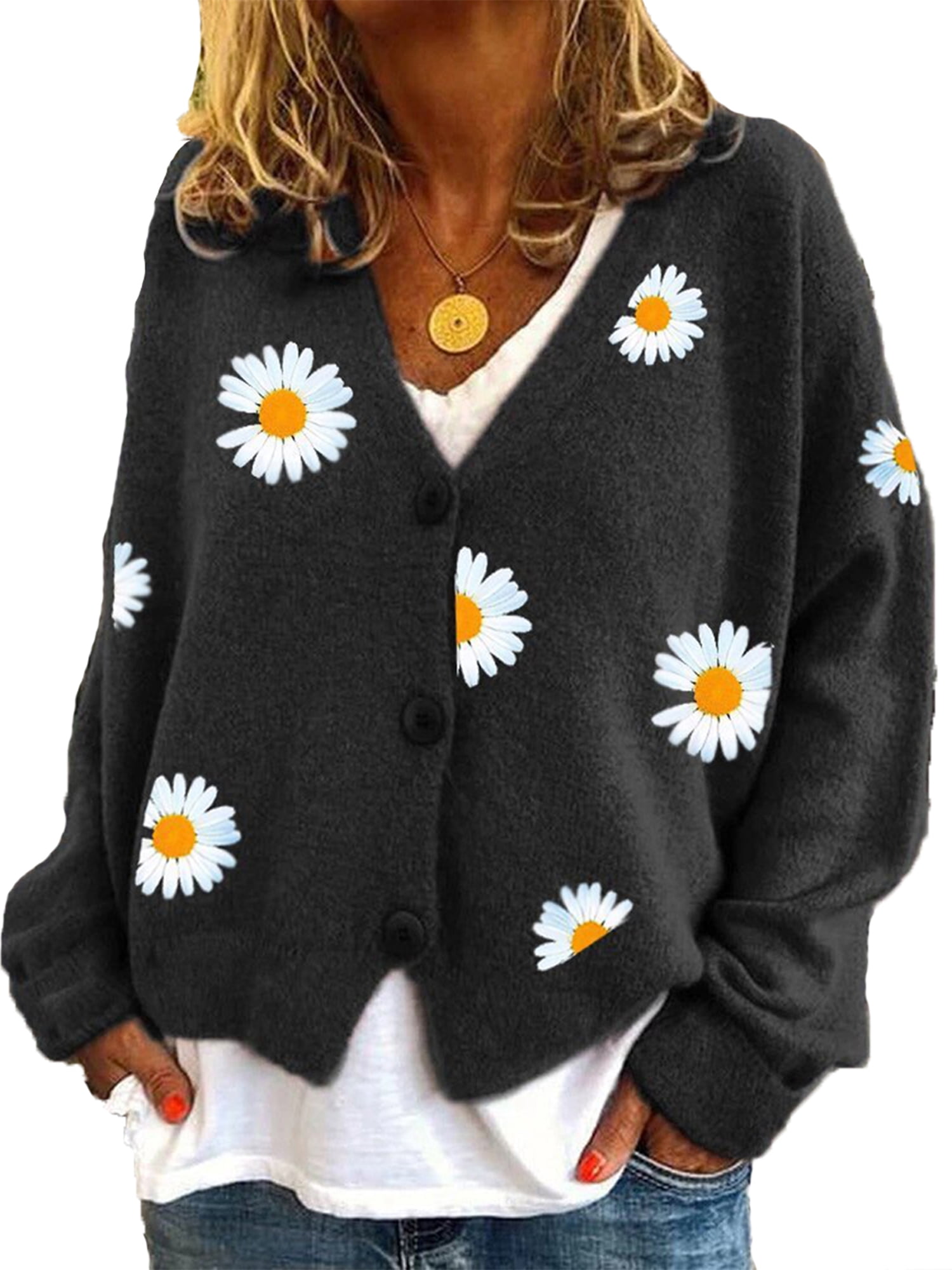 flower button cardigan
