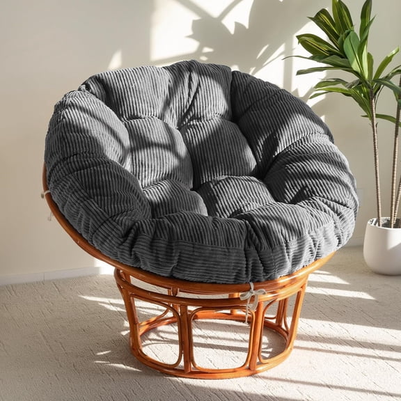 Papasan Chair Cushion with Corduroy Cover (Without Chair), 48 x 48 Inch Supportive Cushion, Overstuffed Chair Cushion,Dark Grey