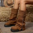 thumbnail image 6 of Women's Slouchy Mid Calf Boots Faux Suede Buckle Side Zipper Platform Lug Sole Retro Casual Combat Boots, 6 of 10