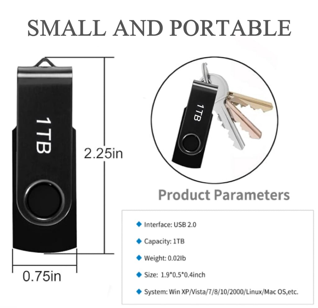 1T USB Flash Drive 1000GB Rotatable Memory Stick External Storage Drive for Laptop PC-MAOLAI