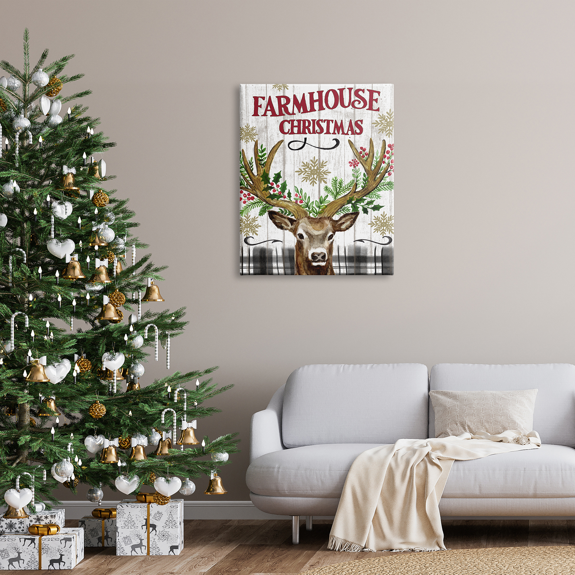 Stupell Industries Farmhouse Christmas with Plaid Holiday Painting Gallery Wrapped Canvas Art Print Wall Art, 30 x 40