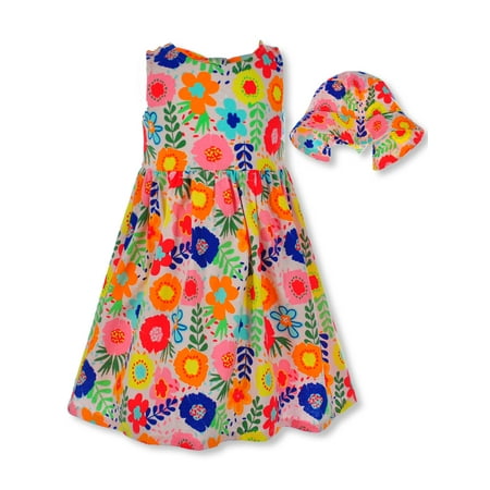 

Bonnie Jean Girls 2-Piece Floral Dress Set Hat Outfit - pink 2t (Toddler)