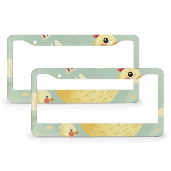 2 Pack Happy Mother's Day Cute Fun Chicken And Chick License Plate Frame Farmhouse Country Animal Licenses Plates Frames Front Licenses Plate Covers Car Tag Frame Aluminum Metal for Men/Women