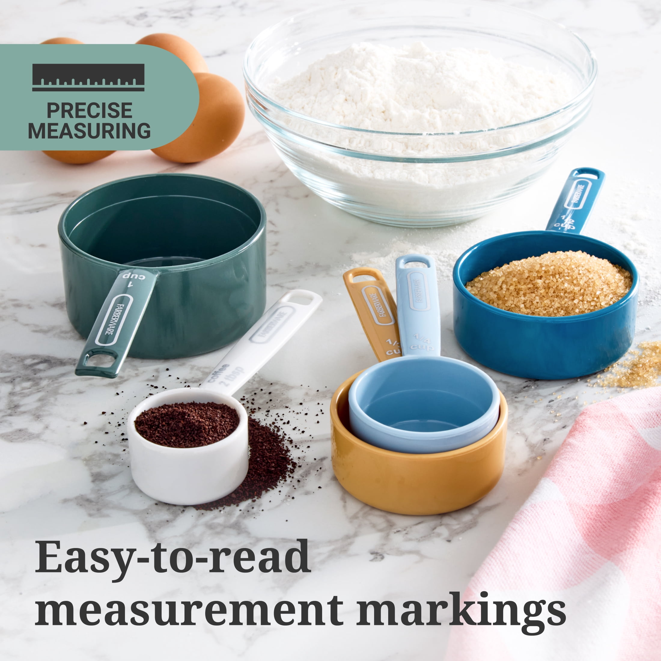 Farberware Professional Measuring Cup Set with Bonus Coffee Scoop, Assorted Colors