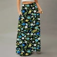thumbnail image 2 of WTOBBY Women's Flowy Floral Print Bohemian Maxi Skirt Casual Summer Beach Long Skirt Elastic Waist Lightweight Tiered Pleated Skirt with Side Slit and Drawstring,Dark Green M, 2 of 5