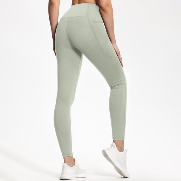 Compression Leggings with Pockets for Women Tummy Control Leggings No Front Seam Workout High Waist Yoga Pants Light Gray L
