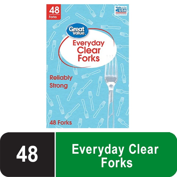 Great Value Premium Disposable Plastic Forks, Clear, 48 Count