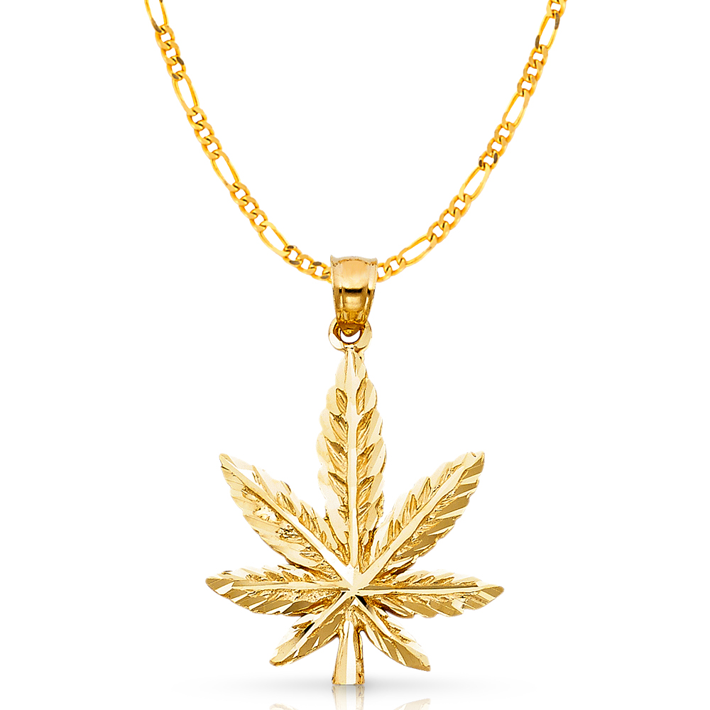 Ioka 14K Yellow Gold Marijuana Leaf Charm Pendant with 3.9mm Figaro 3