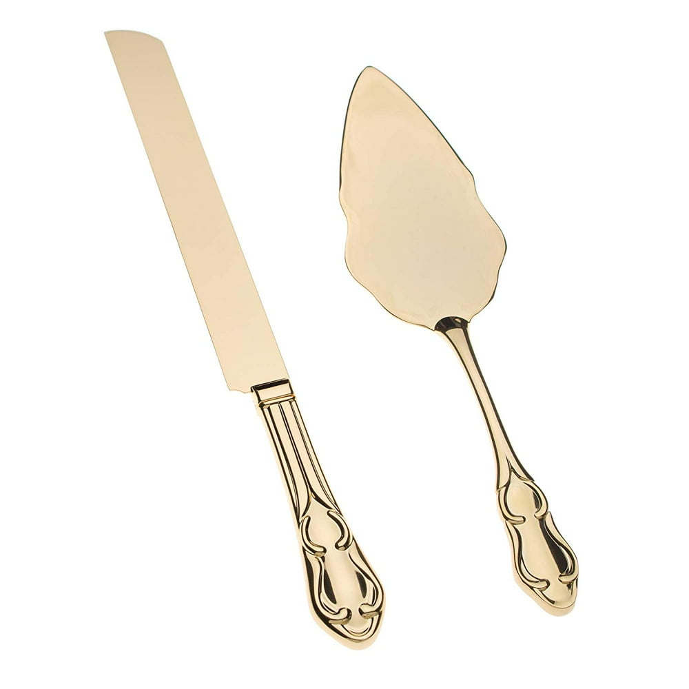 Ella Celebration Cake Knife & Server Set, Gold Wedding, Anniversary