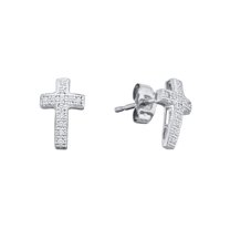 10K White Gold Diamond Cross Fine Earrings 1/10 Ctw.
