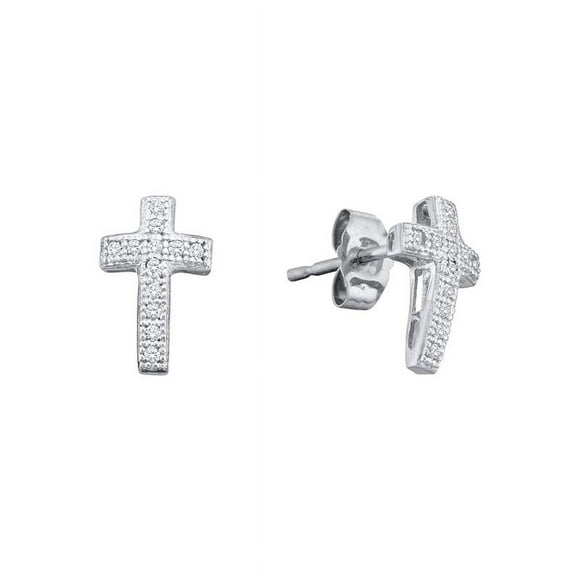 10K White Gold Diamond Cross Fine Earrings 1/10 Ctw.