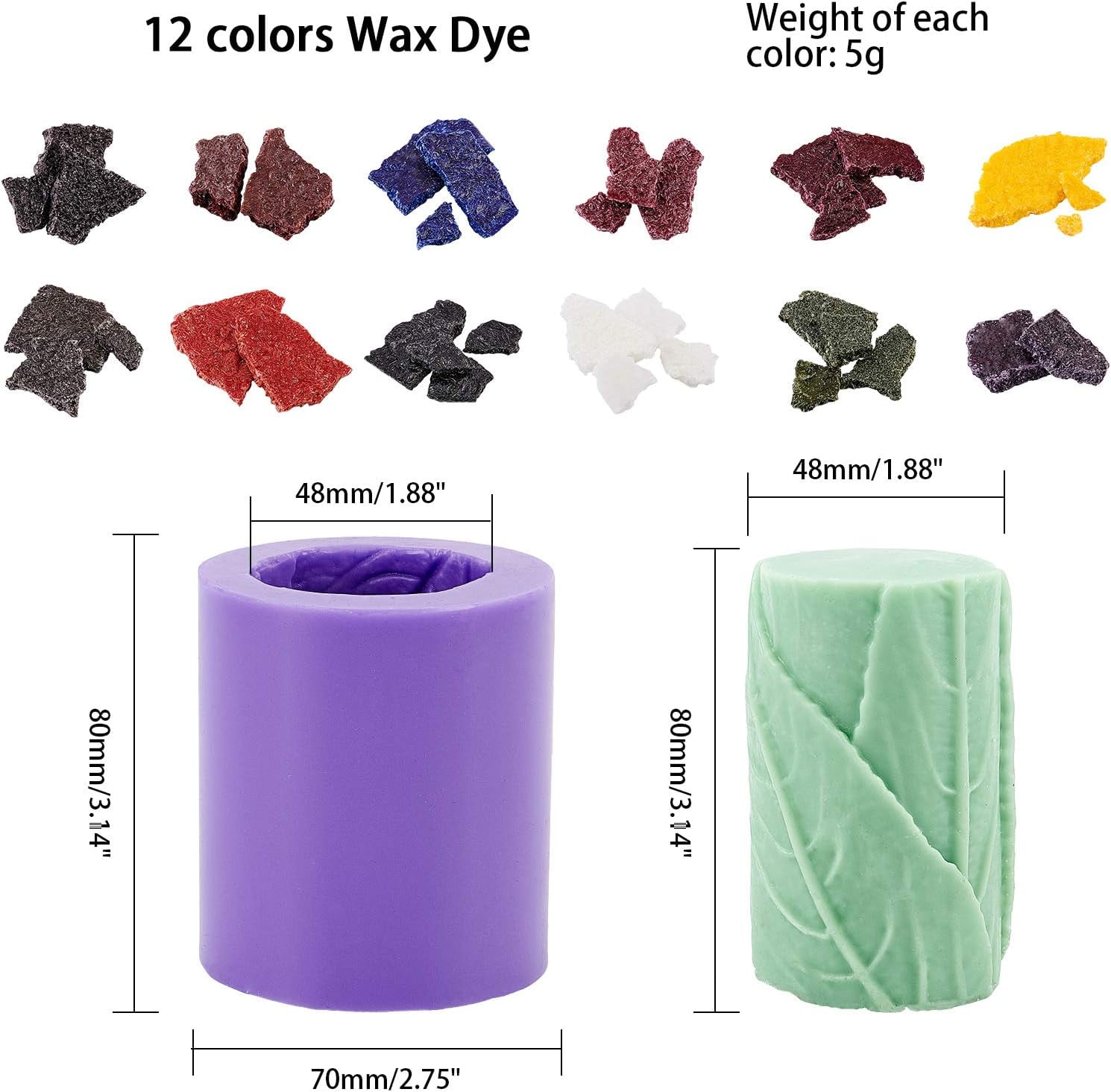 Leaves Silicone Candle Molds Kits 12 Colors Candle Dyes Candle Making Dyes Resin Casting Molds Candle Wax Soap Making Supplies Kit for Candle Soap Making Making DIY