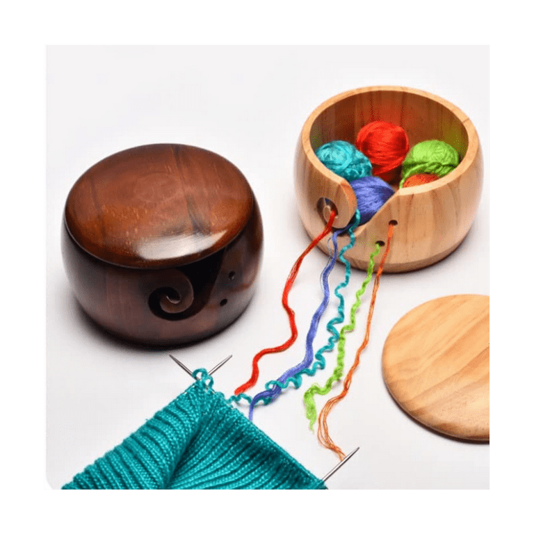 Joyeee Handmade Yarn Bowl, 6.3'' Crafted Wooden Yarn Storage Bowl with Lid  Crocheting Knitting Bowl Yarn Holder Gift for Knitting Crochet Enthusiasts
