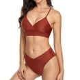 thumbnail image 3 of SWSMCLT Women's V Neck Wrap Bikini Set Criss Cross Swimsuit Sexy V-Wire Strappy Swimwear Spaghetti Strap Bathing Suit 2 Piece Push Up High Cut Slimming Red Medium, 3 of 5