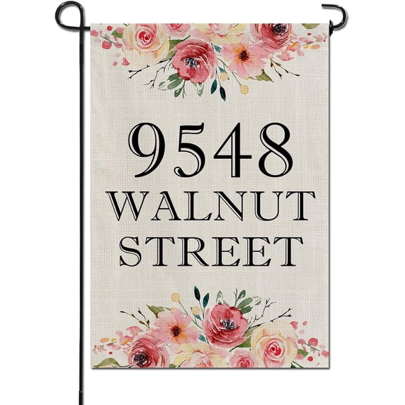 Custom Personalized Address Garden Flag 12x18 Double Sided Spring Summer Floral Welcome Yard Banner for Outside House Wall Decor