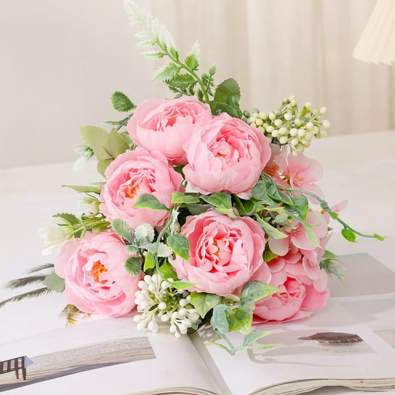 Silk Artificial Peonies Flowers Artificial Peony Bouquet Fake Peonies Artificial Flowers Bouquets for Vase Floral Arrangements Wedding Home Table Decoration Pink