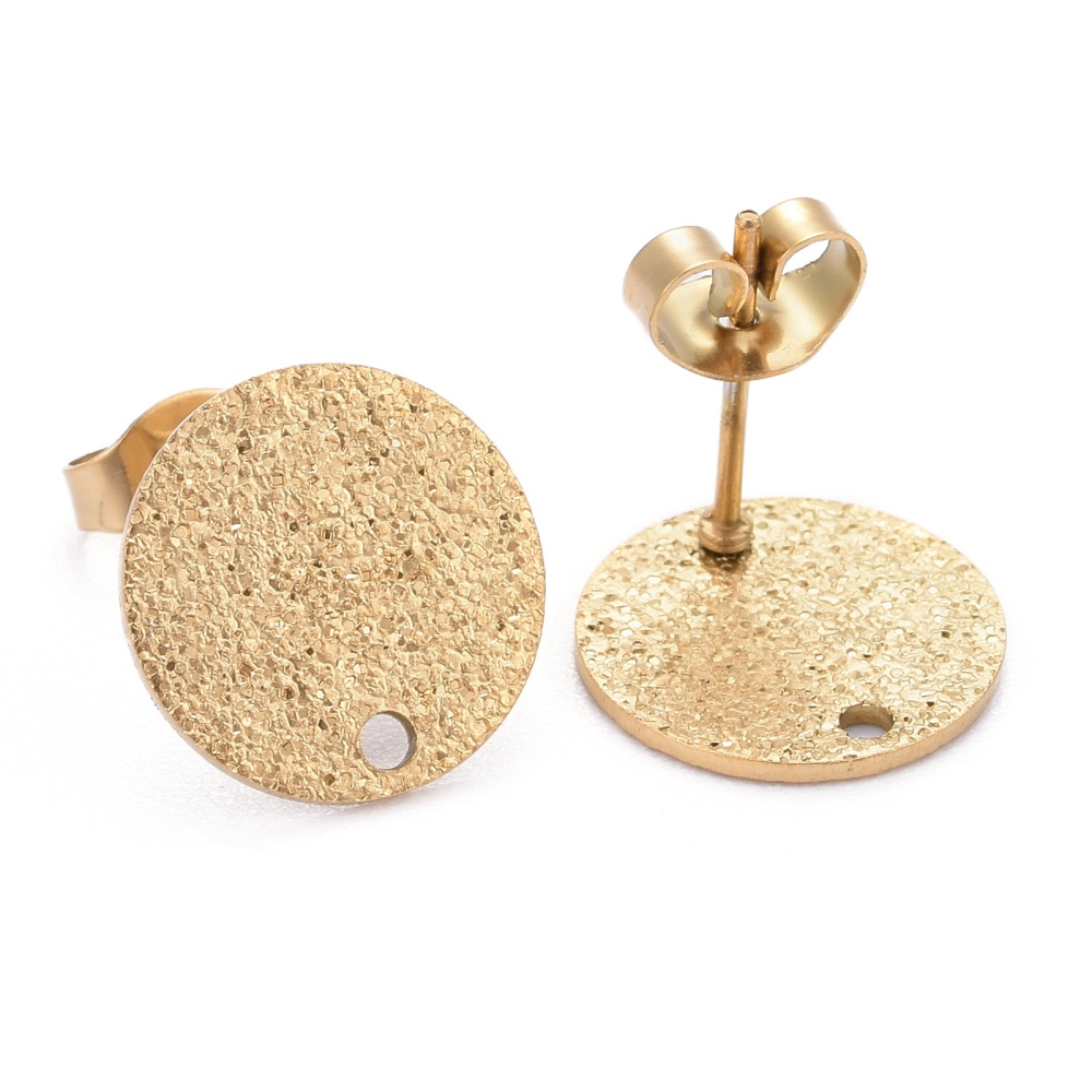 100 pc Ion Plating(IP) 304 Stainless Steel Stud Earring Findings with Earring Backs & Loop Textured Flat Round Golden 12x1mm Hole: 1.4mm Pin: 0.8mm 304 Stainless Steel