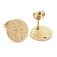 thumbnail image 2 of 100pcs Ion Plating(IP) 304 Stainless Steel Stud Earring Findings with Earring Backs & Loop Textured Flat Round Golden 12x1mm Hole: 1.4mm Pin: 0.8mm, 2 of 2