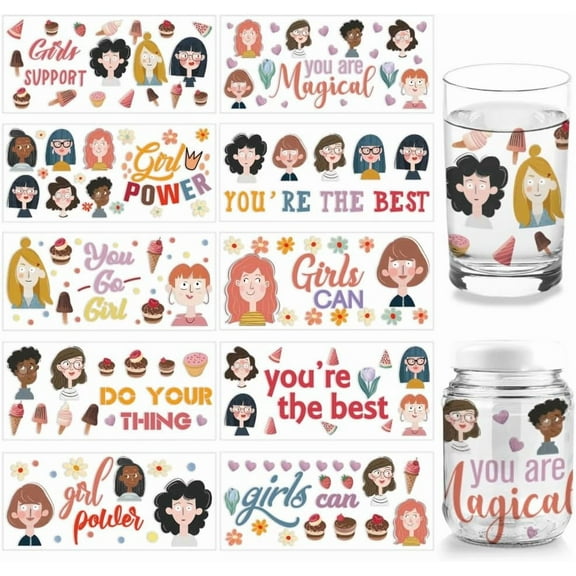 10 Sheets Inspirational UV DTF Cup Wrap for 16OZ Glass You're The Best Rub on Decals Women Portrait PVC Transfer Stickers for Female DIY Cups Wood Funiture Colorful