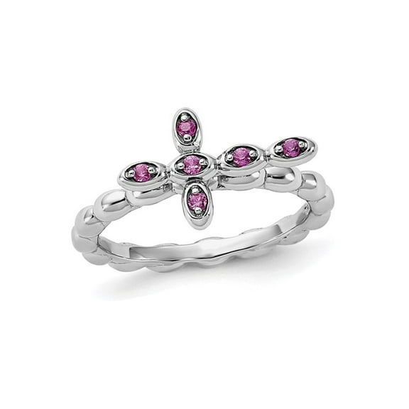 Gem & Harmony 1/8 Carat (Ctw) Lab-Created Ruby Cross Ring in Sterling Silver for Women