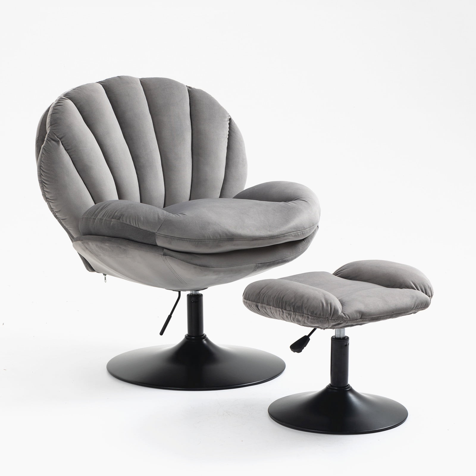 Yardi Yard Modern Swivel Upholstered Accent Chair and Ottoman, Adjustable Seat Height Velvet Office Chair Gray Yardi Yard Modern Swivel Upholstered Accent Chair and Ottoman, Adjustable Seat Height Velvet Office Chair Gray