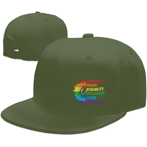 LGBT Pride Month Hat Rainbow Sunflower Kindness Flat Bill Brim Hat Gay Pride Lesbian Love Cap for Men Women Black