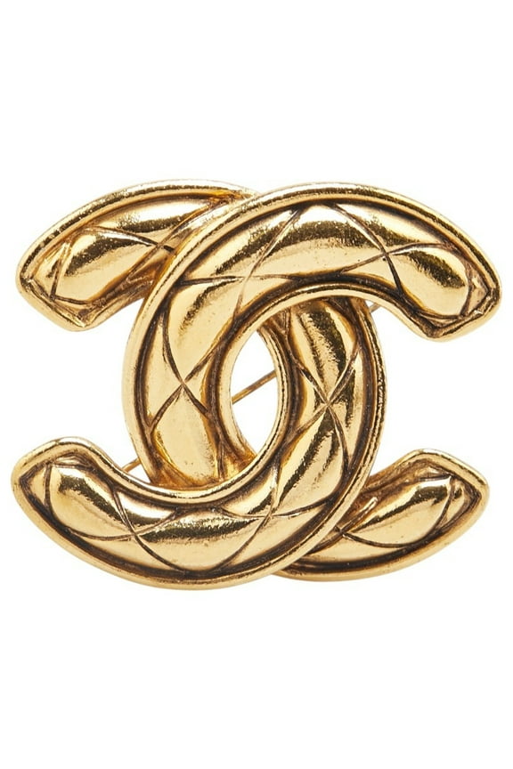 Pre-Owned Vintage Chanel Matelasse Coco Mark Large Brooch, Gold Plated, Women's