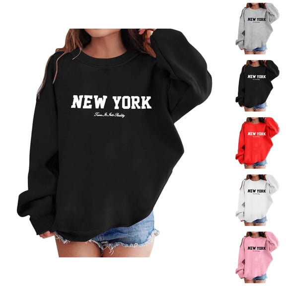 New York Sweatshirts for Girl Crewneck Long Sleeve Casual Graphic Sweatshirt Kids Pullover Tops