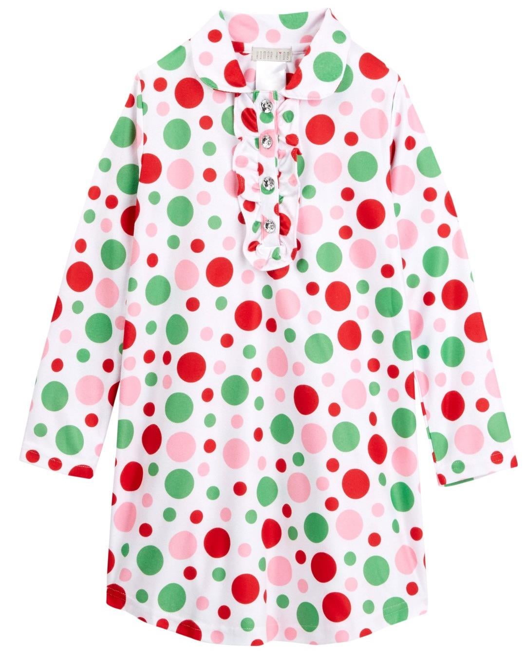 Kids Sizes 4-16 Komar Kids Girls Pink Multi Polka Dot Nightgown