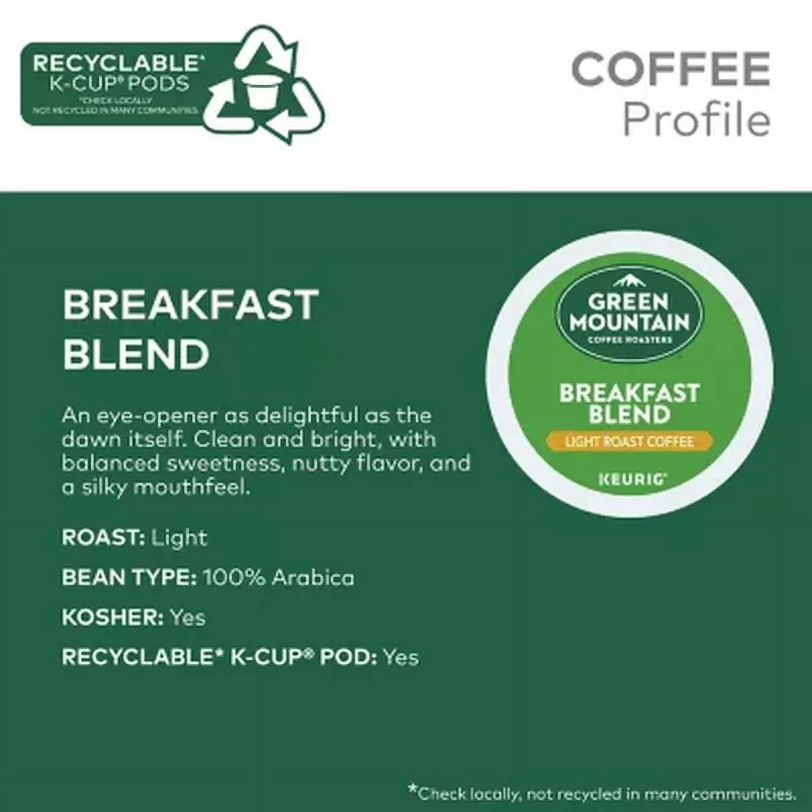 Green Mountain Coffee Roasters Light Roast Coffee Pods, Breakfast Blend, 80 Ct