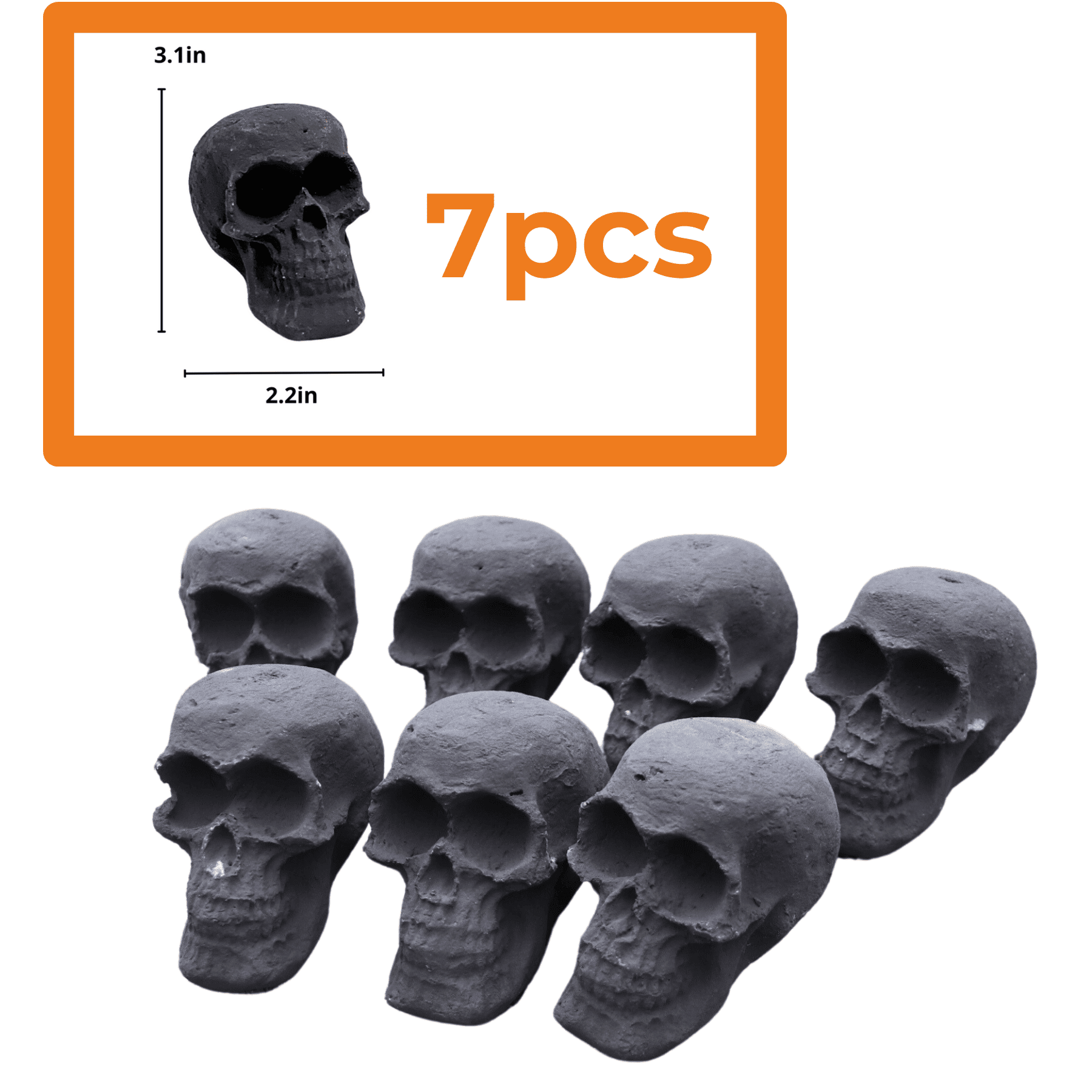 7Pcs Ceramic Skull Fire Logs for Fire Pit Fireplace 1800°F Heat Resistant Handmade Halloween Decor