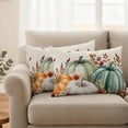 thumbnail image 2 of Orange Green Pumpkins Fall Outdoor Waterproof Pillow Covers, Thanksgiving Floral Botanical Rustic Decorative Rectangle Throw Pillowcase Sofa Cushion Sham for Patio/Couch/Chair, 20"x12" 2 Pack, 2 of 8
