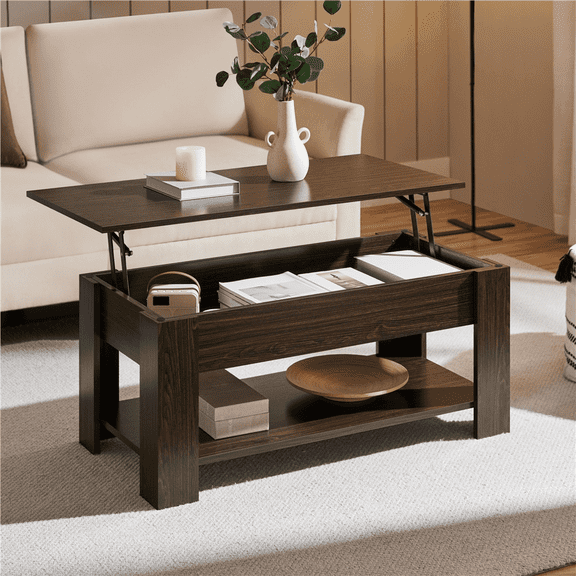 Yaheetech 39in Lift Top Coffee Table with Hidden Compartment and Open Shelf, Espresso