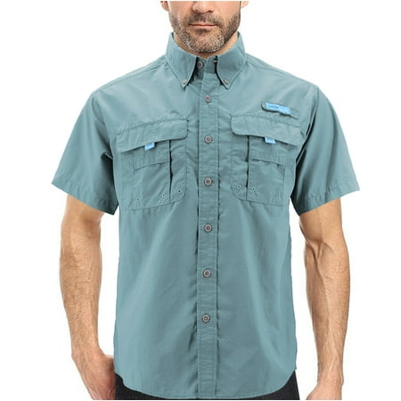 Men's Tuna Waterproof Quick Dry UPF 50+ Nylon Short Sleeve Fishing Button Shirt (Mint 4XL)