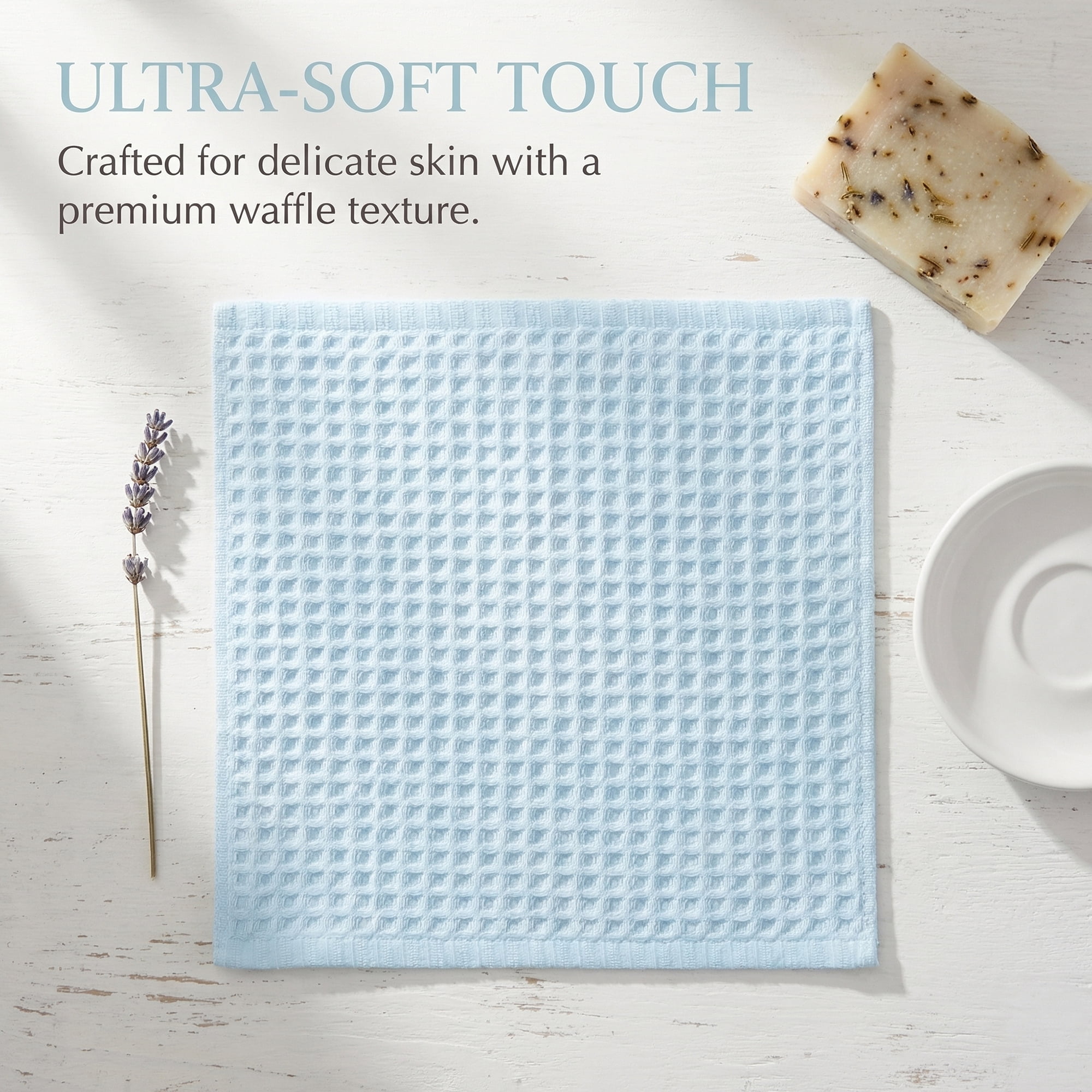Unique Bargains Cotton Waffle Soft Quick Dry Lint Free Face Cloths 13x13in Light Blue 4pk