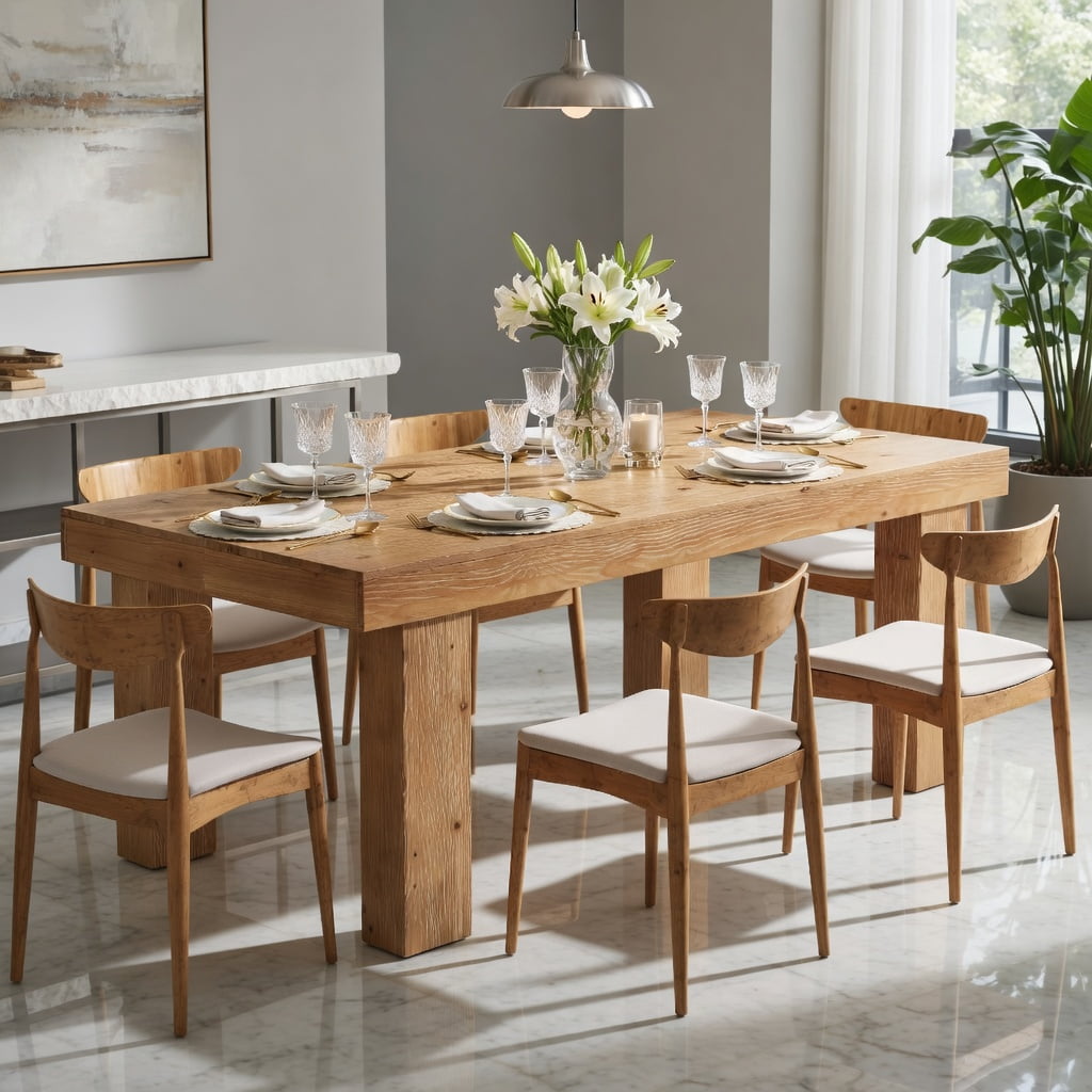 Hommoo 63 Inch Solid Wood Farmhouse Dining Table, Rustic Kitchen Table for 4-6 People, Heavy-Duty Wooden Legs, Waterproof Finish, Easy Assembly, Natural