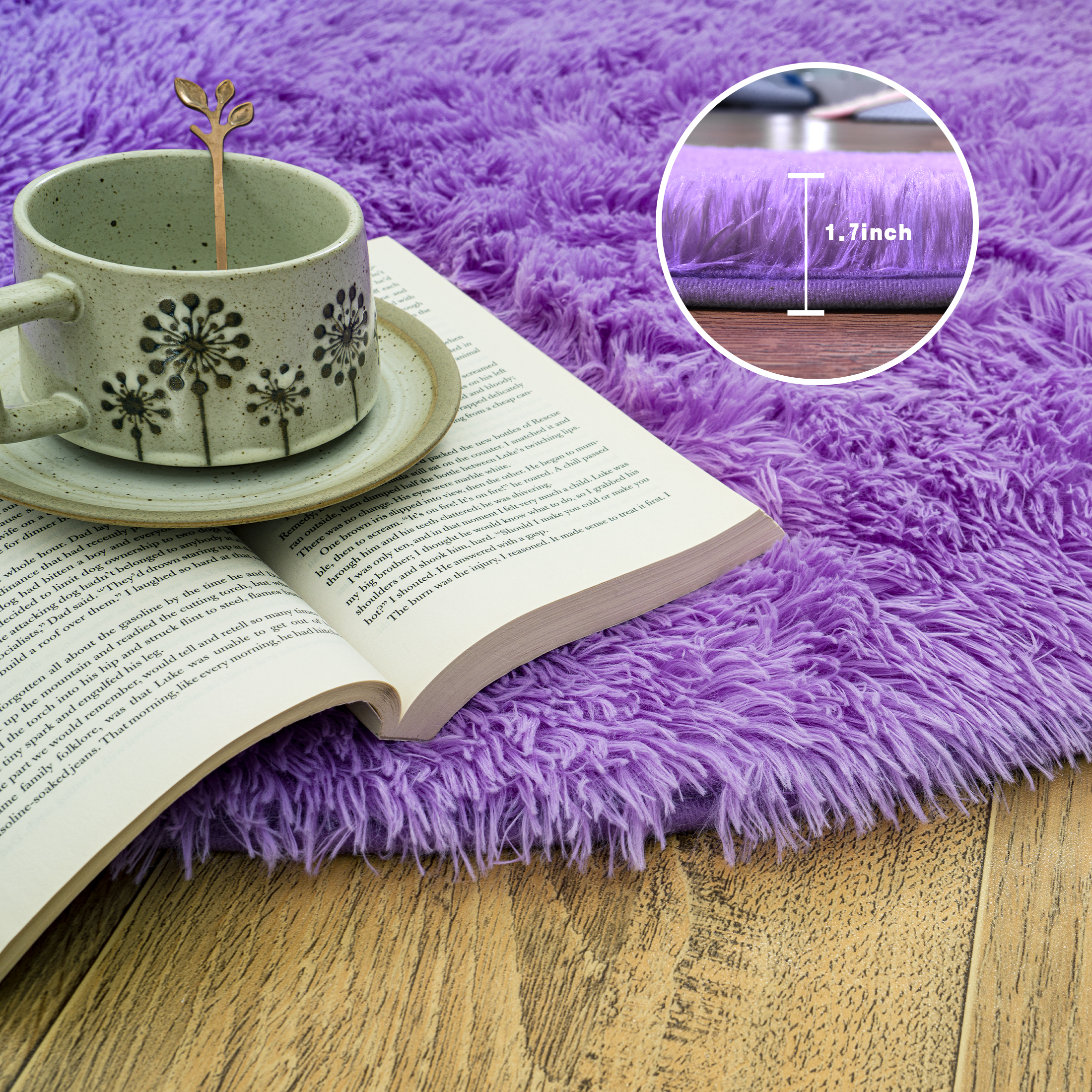 Socofuz 4x4ft Purple Fluffy Area Rugs, Soft Indoor Modern Round Carpets Perfect for Kid's Room, Cloakroom