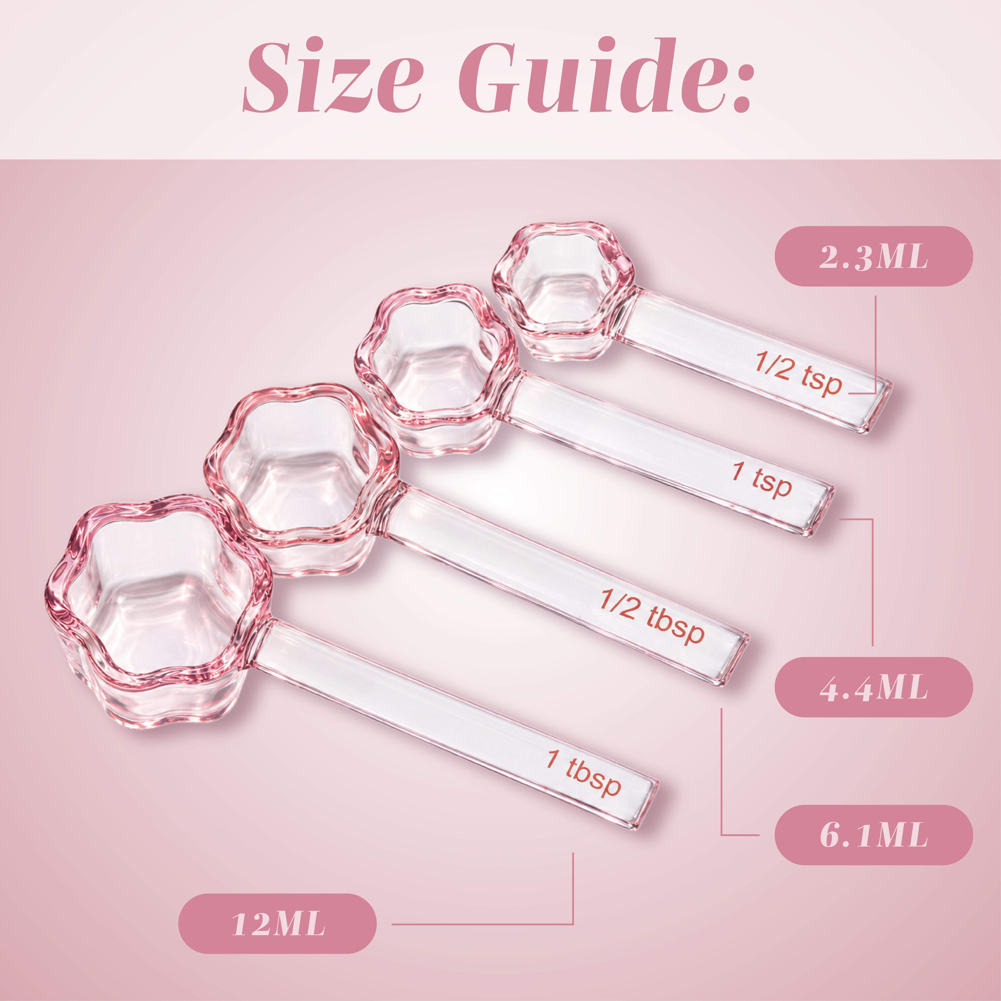 Cook With Color 8-Piece Flower Glass Measuring Cups & Spoons, Pink photo 5