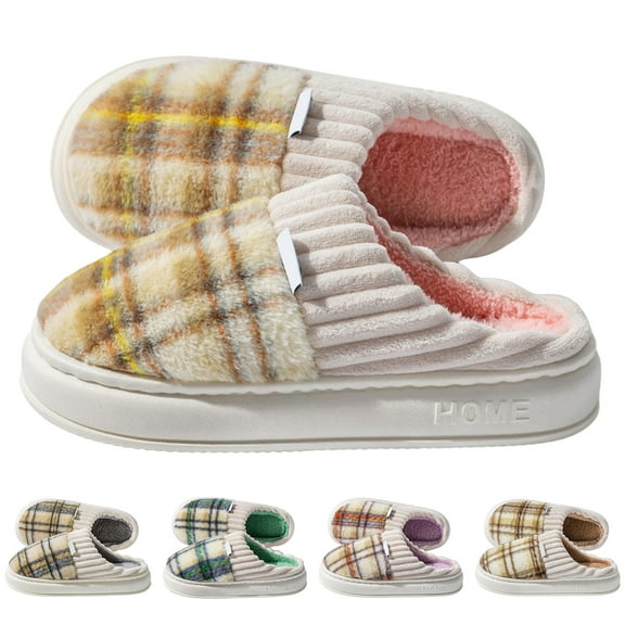 Dakaela Women's Men's Fuzzy House Slippers Memory Foam Platform Indoor Shoes Non Slip Bedroom Slides