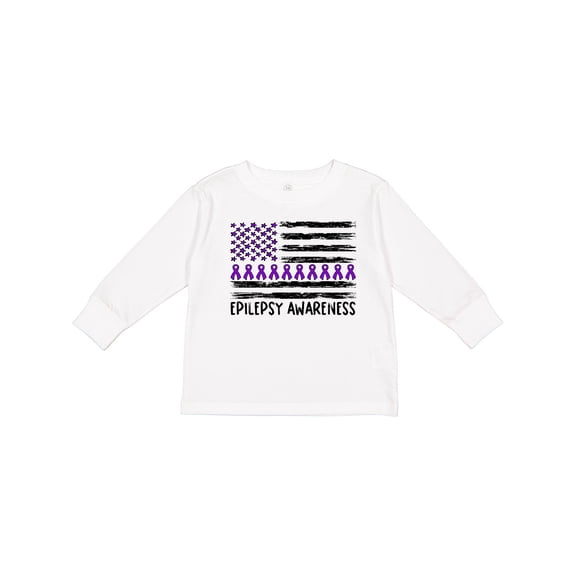 Inktastic Epilepsy Awareness Purple Ribbons and Flag Boys or Girls Long Sleeve Toddler T-Shirt