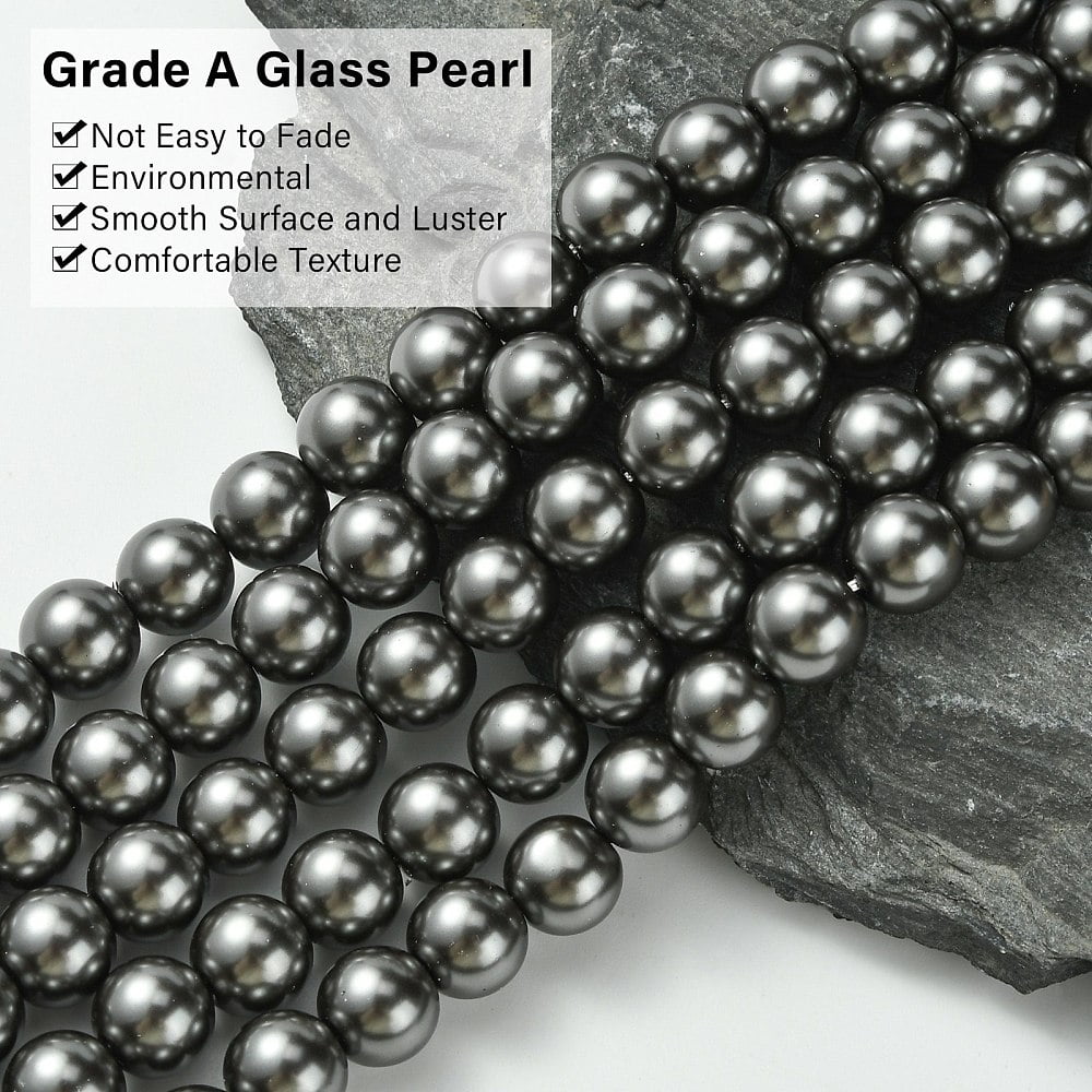 Eco-Friendly Grade A Glass Pearl Beads Pearlized Round Dark Gray 10mm Hole: 1.2~1.5mm 40pcs/Strand 16''(40.64cm)
