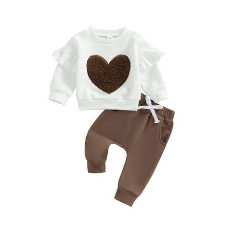 

Caitzr Toddler Girls Fall Outfits Clothing Set Heart Embroidery Long Sleeve Sweatshirt And Pants Casual Baby Sweatsuit Cute Clothes
