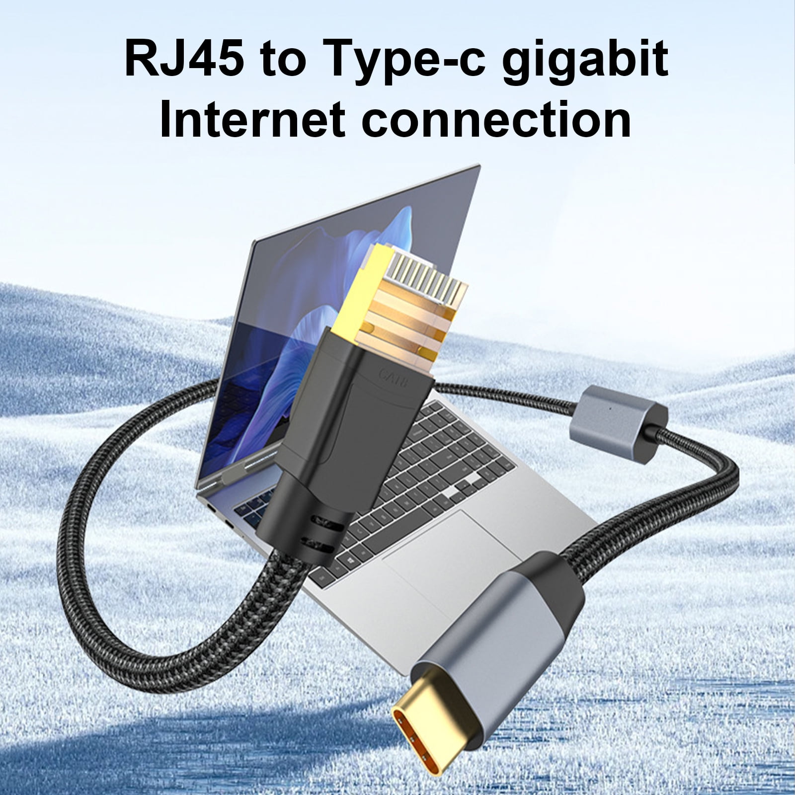 Type C To RJ45 Ethernet Cable 1000Mbps, Heat Resistant Adcanced Chip Nylon Braided Cord Heat Resistant