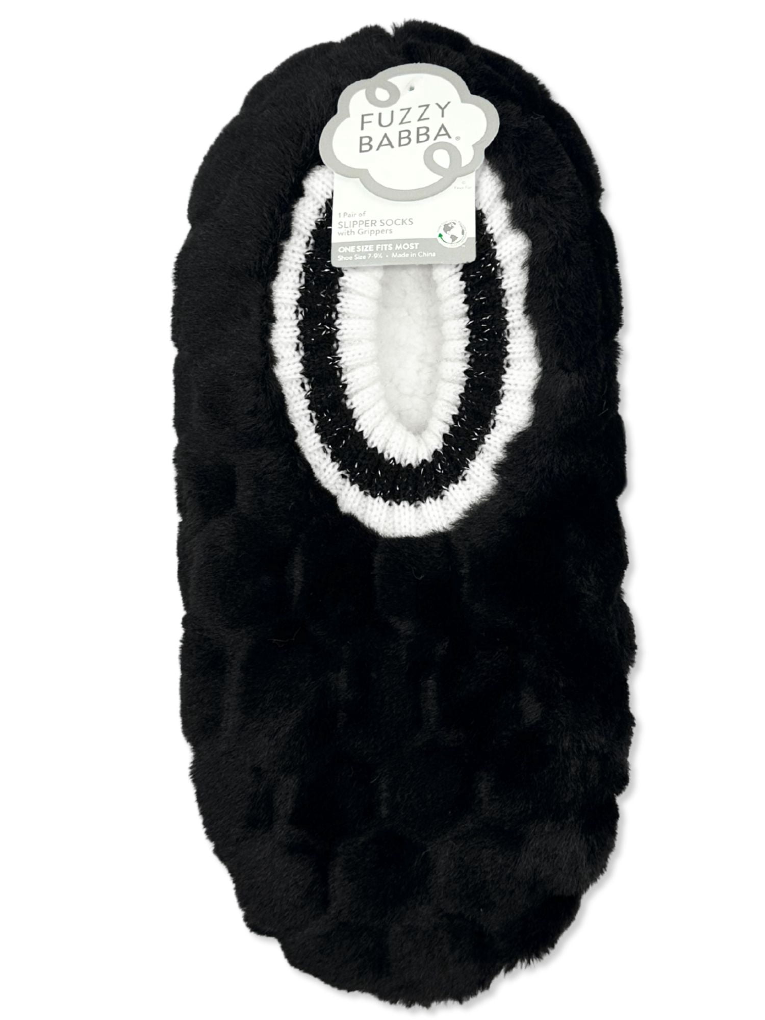 Fuzzy Babba Women's Textured Faux Fur Knit Cuff Slipper Socks, 1-Pack, Shoe Sizes 7-9.5