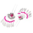 thumbnail image 5 of 1 Set Ancient Chinese Flower Hair Comb Tassel Stick Dangle Earrings Rose Red, 5 of 8