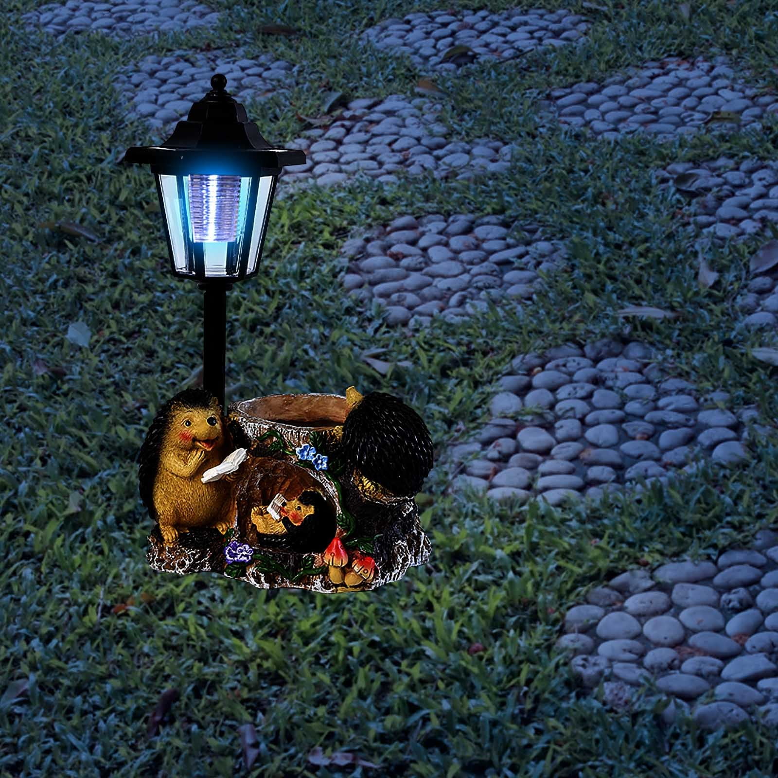Darzheoy Outdoor Hedgehogs Statues Solar Sculptures with Solar Lights and Flowerpot Funny Garden Decor Animal Figurines Resin Outdoor Statues for Patio Yard Lawn Balcony Gifts