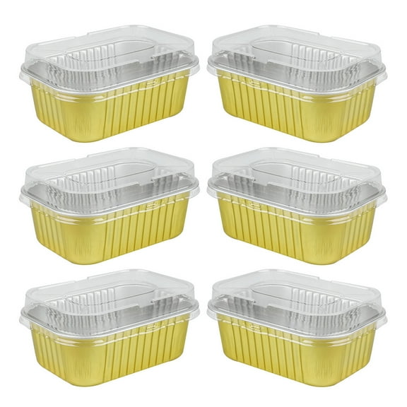6-Pack 6 x 4 Inch Rectangular Aluminum Foil Cake Pans, Portable Containers for Oven Baking, Broiling, Cooking , Desserts, Pudding