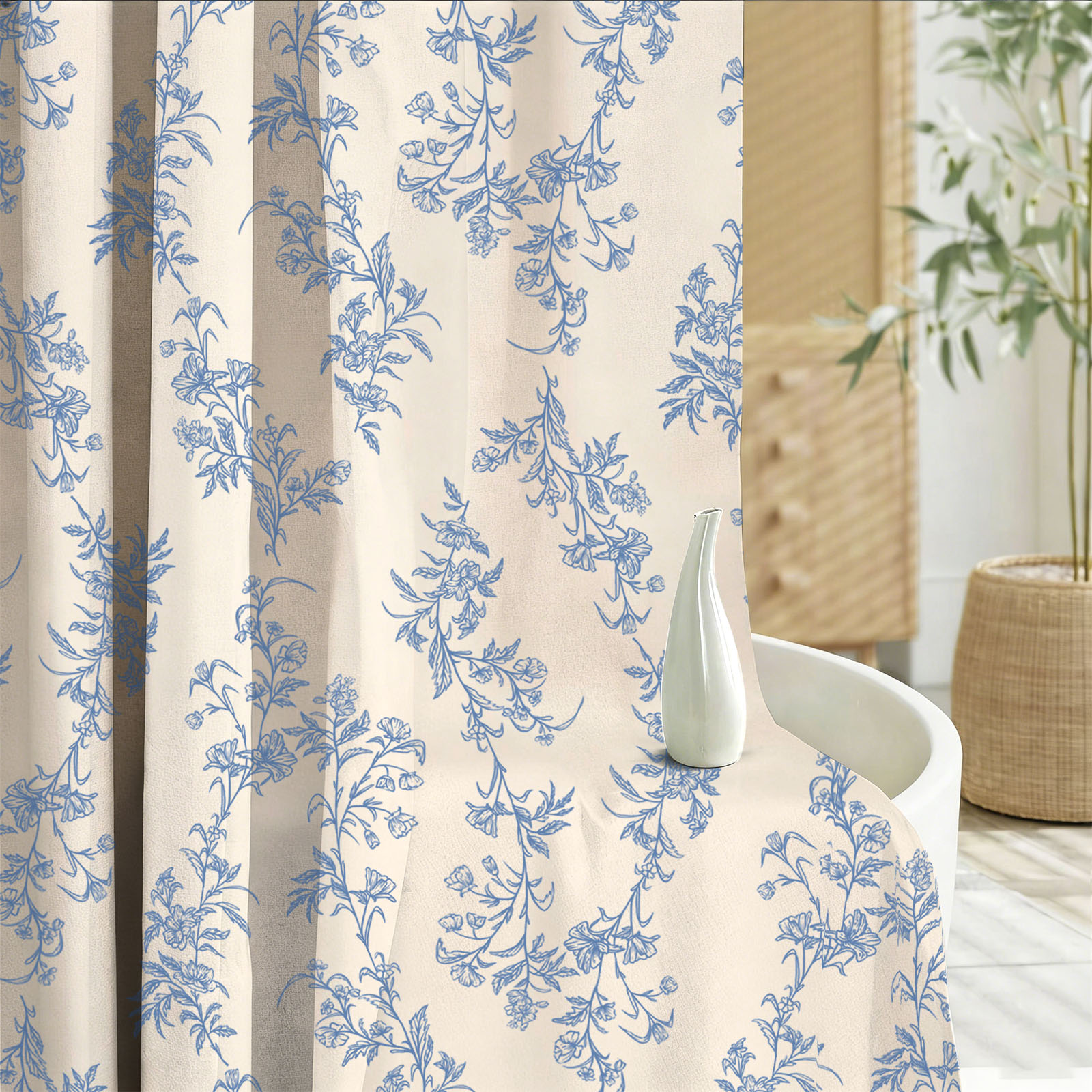 SANMADROLA Blue Floral Boho Shower Curtain, 72"x72", 12 Hooks photo 4